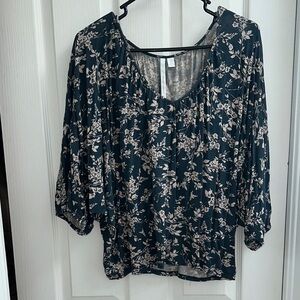 LC Lauren Conrad Blue Pleated Relaxed Blouse